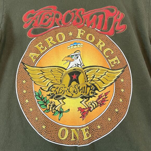 VTG Aerosmith Aero Force One Concert Tee World Tour 1999 Unisex Medium Green - Picture 2 of 7